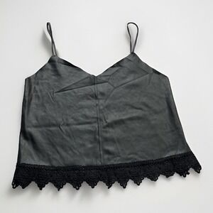 DO+BE Faux Leather Tan Top W/Lace Trim Women's Large Black Spaghetti Strap Cami